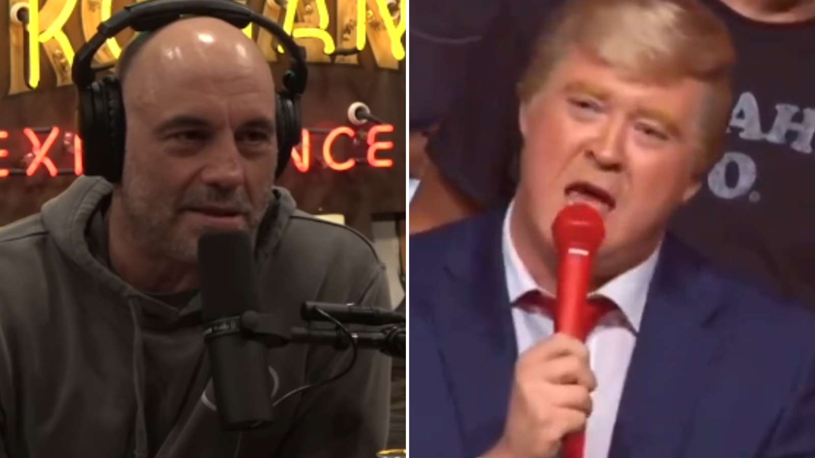 joe rogan next to shane gillis as trump on kill tony