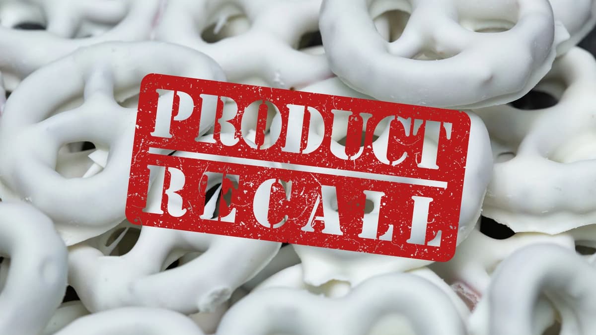 product recall sticker over a photo of pretzel candy