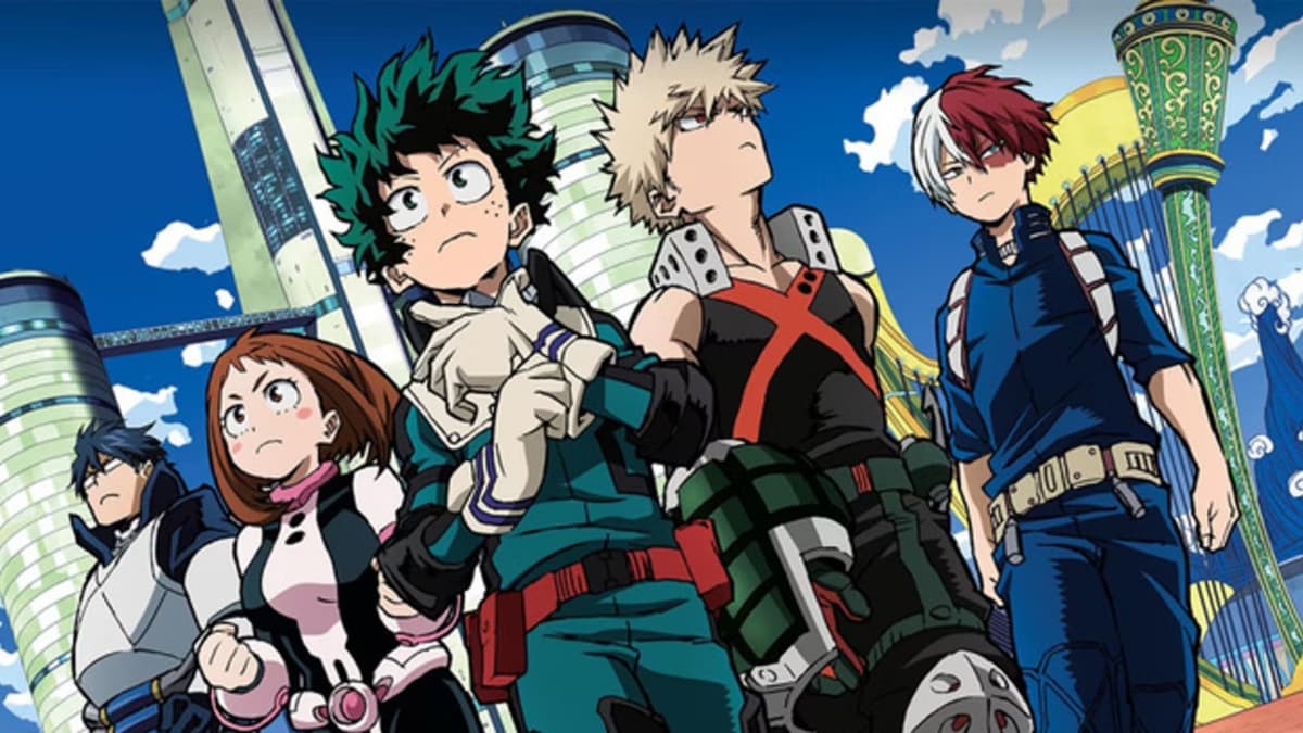 Iida, Ochako, Deku, Bakugo, and Shoto in My Hero Academia