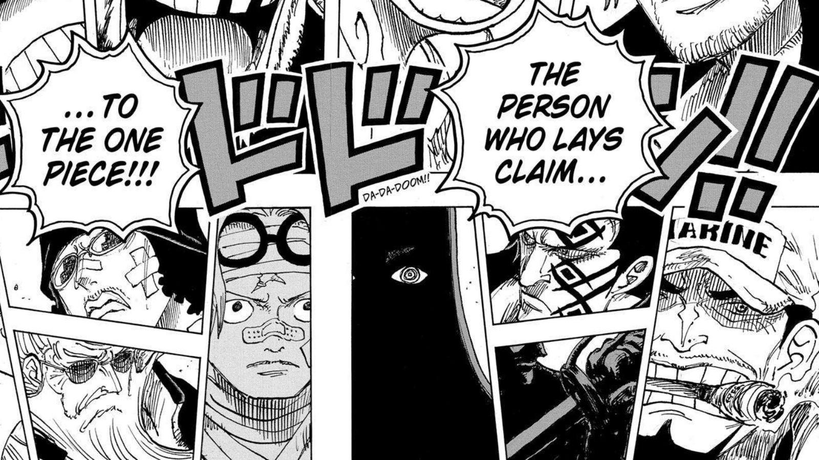 Kuzan, Garling, Koby, Imu, Dragon, Akainu, and unknown swordsman in One Piece