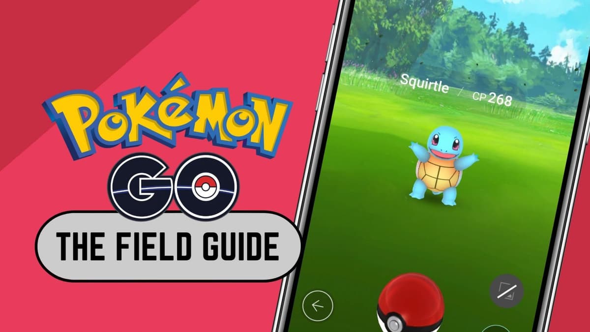 Image of the Pokemon Go logo and squirtle with the words 'the field guide' on it