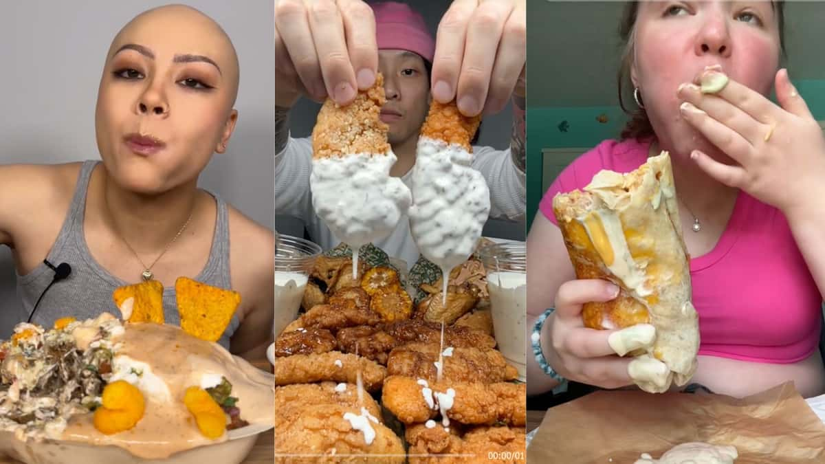 screenshots from three mukbang videos.