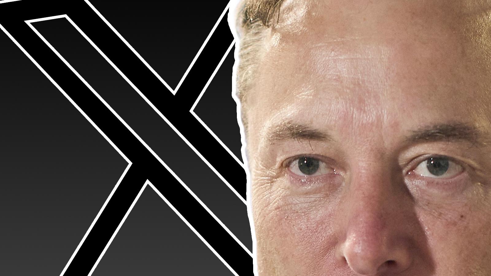 elon musk close up, with x logo behind him