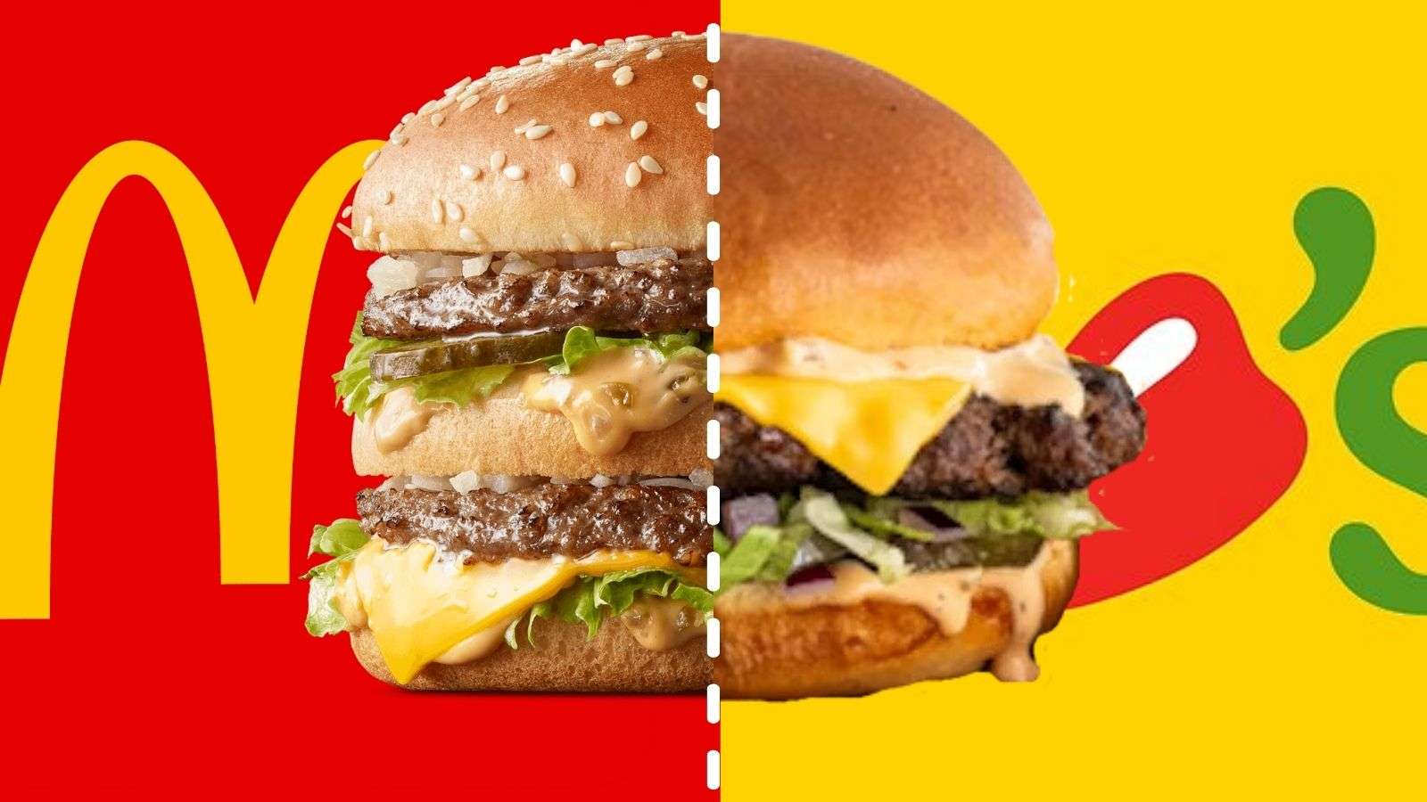 mcdonalds and chilis big mac style burgers.