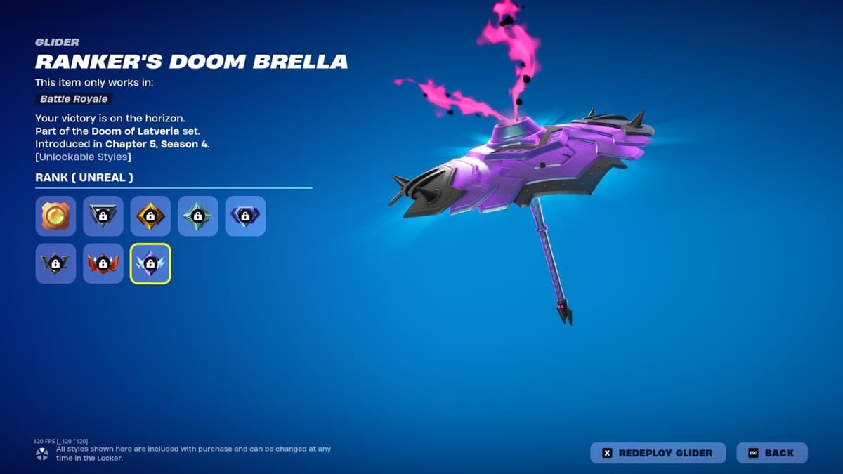 Fortnite Ranker Doom Brella reward in Chapter 5 Season 4.