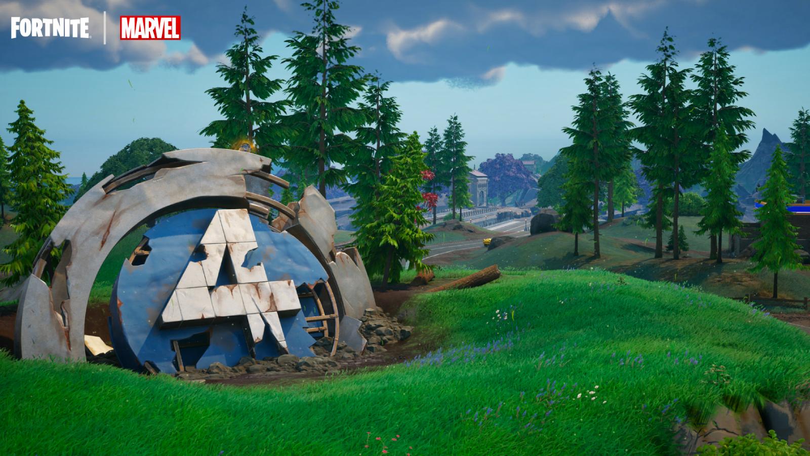 Разрушенная достопримечательность Фантастической четверки в Fortnite Глава 5 Сезон 4.