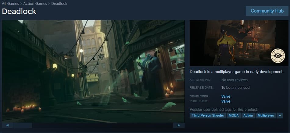 An image of the Deadlock Steam page.