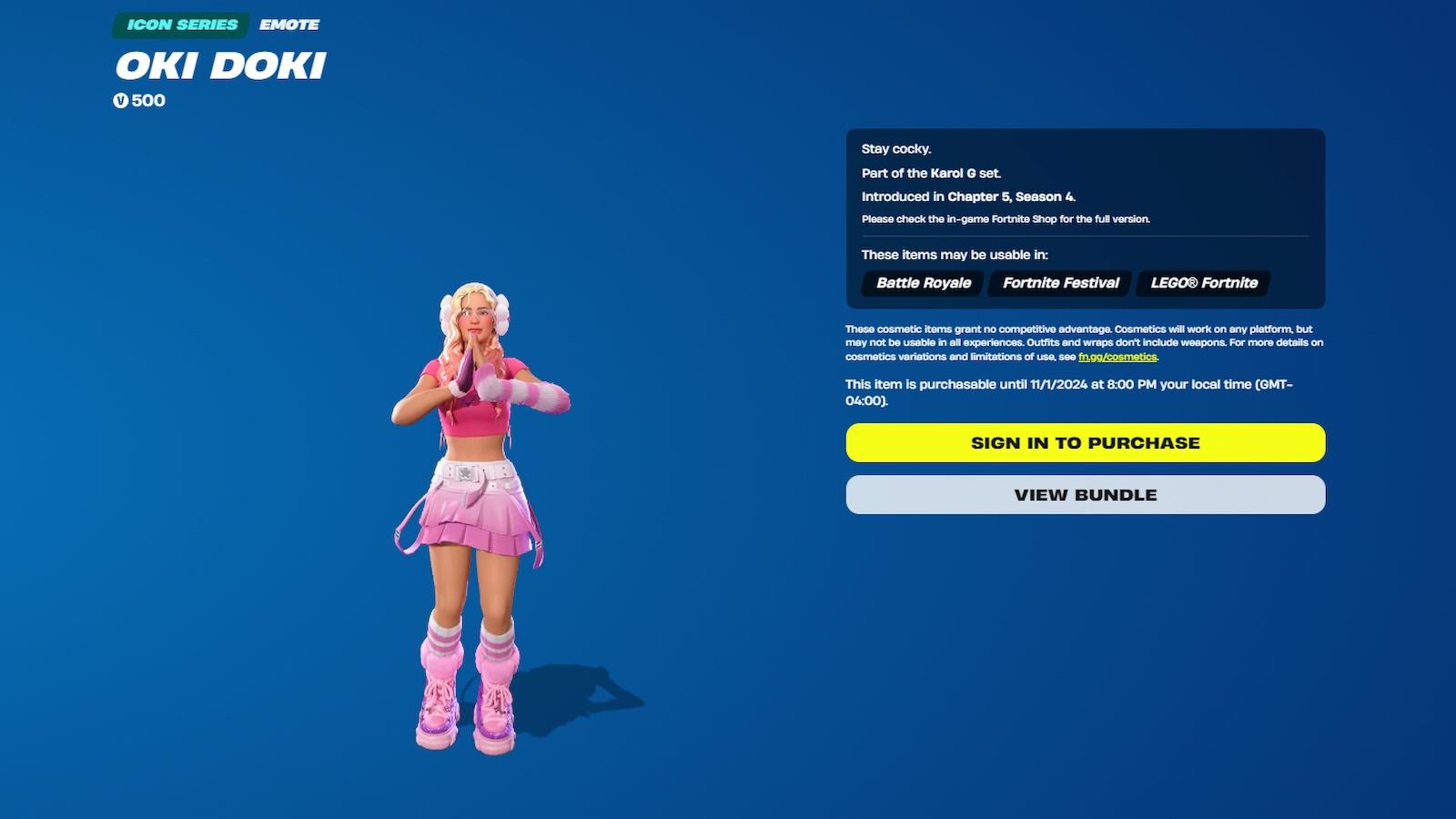 Fortnite Web Shop Karol G emote