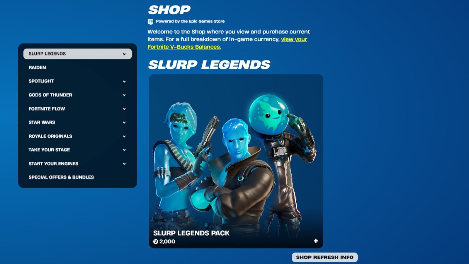 Fortnite Web Shop home page