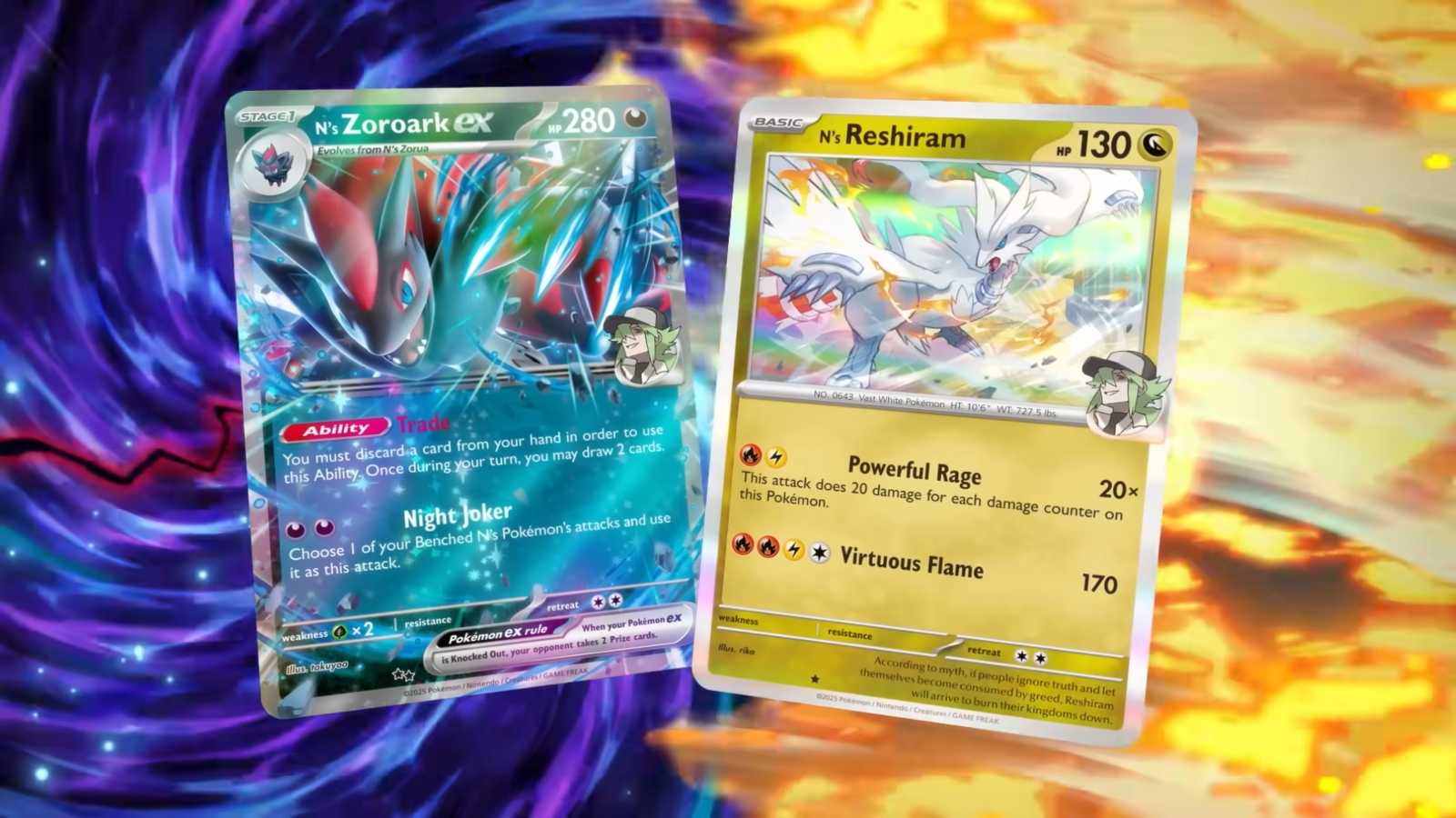 Zoroark and Reshiram from the Pokémon Trading Card Game N