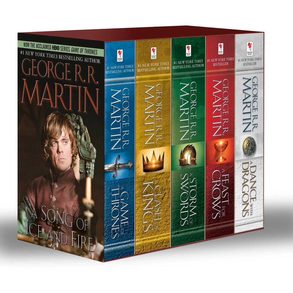 All of the Game of Thrones books in the Song of Ice and Fire series