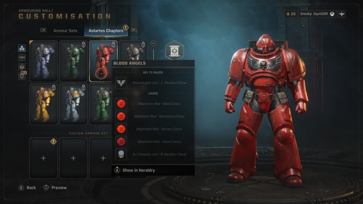 An image of the Chapter customization menu in Space Marine 2.