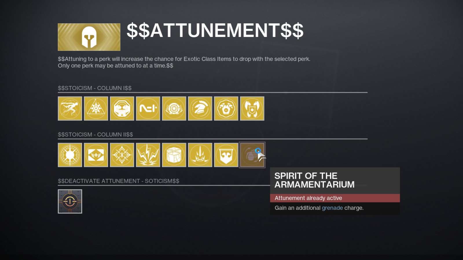 Exotic Class Item Attunement Menu Destiny 2