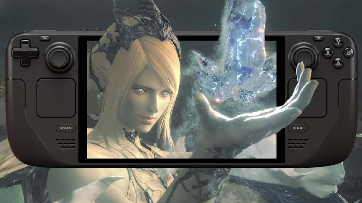 Screenshot of Shiva from FF16 on the screen of a Steam Deck.