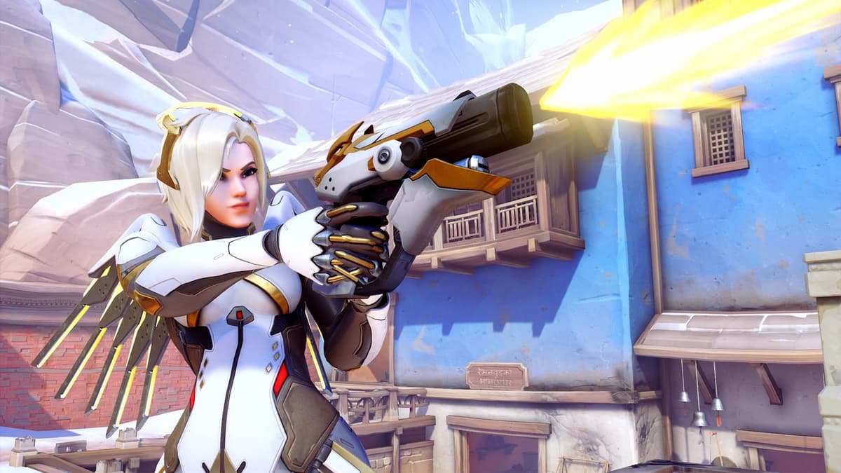 Mercy shooting Overwatch 2