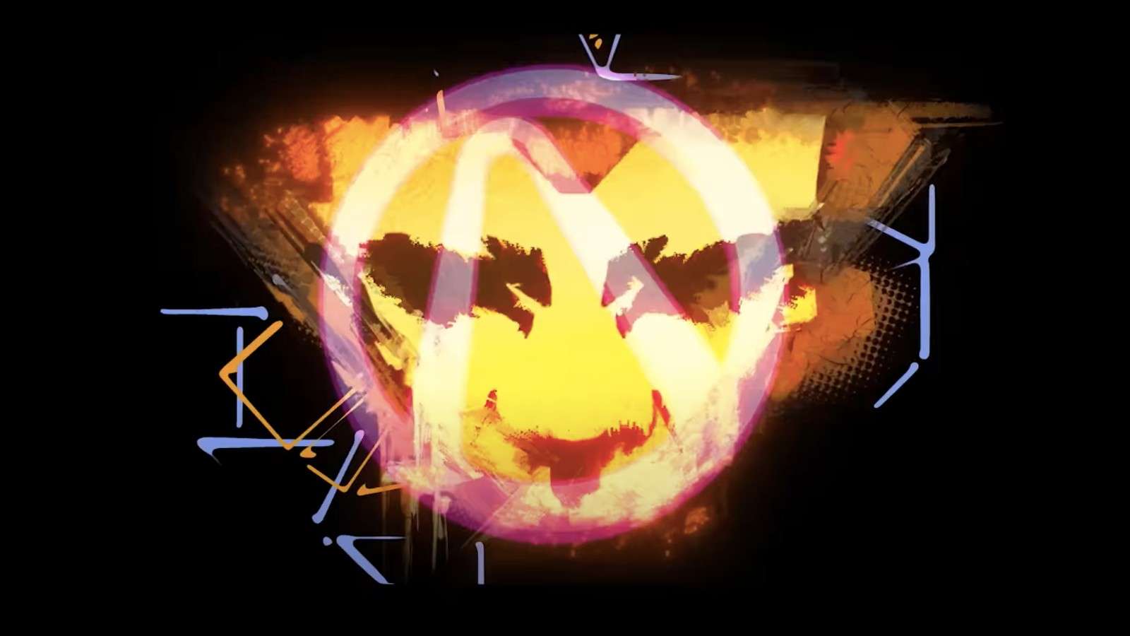 A screenshot from of a face and the Vault symbol in the Borderlands 4 trailer.