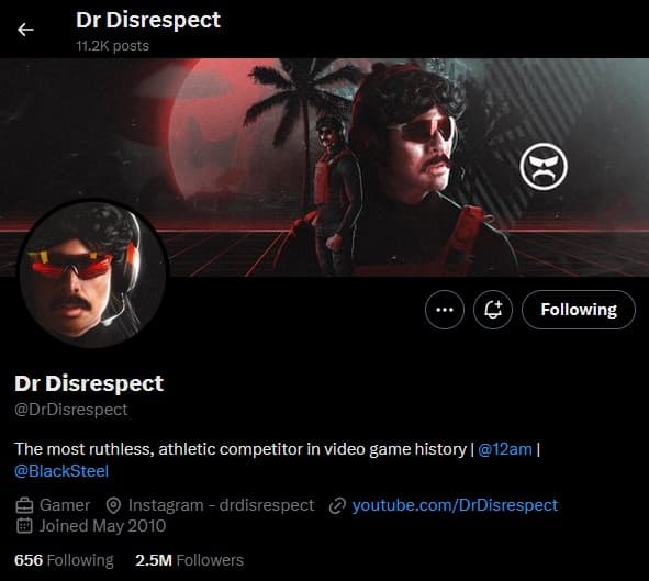 dr disrespect x account