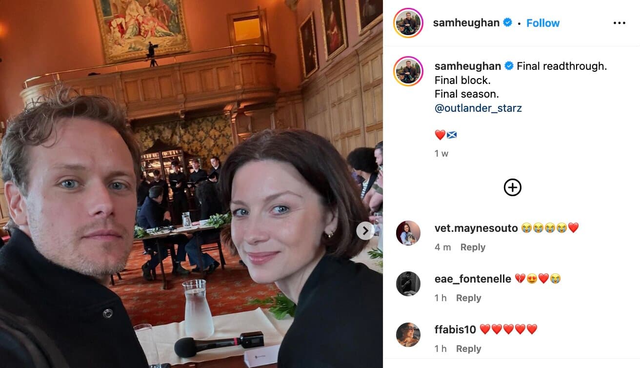 An Instagram post of the final table read for Outlander Season 8