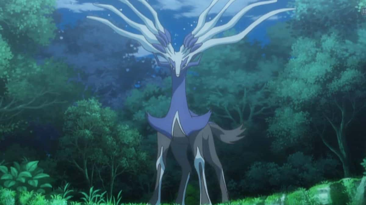 The Pokemon Xerneas appears in the Pokemon anime