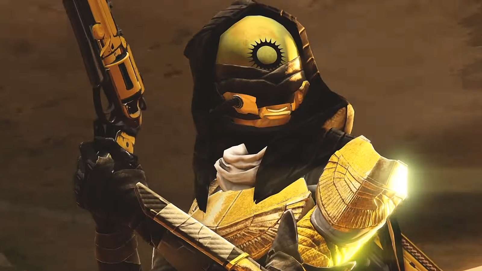 Destiny 2 guardian with hand cannon wearing Trials of Osiris armor.