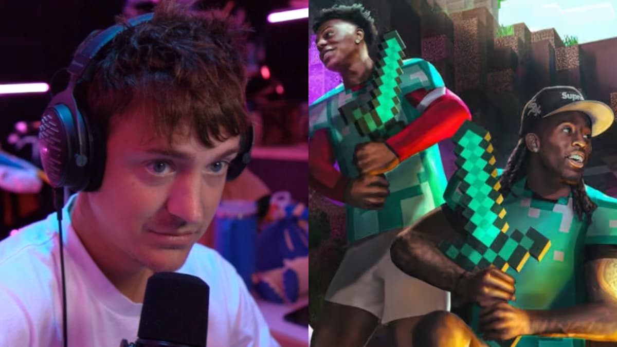 Ninja next to Kai Cenat and IShowSpeed dressed up as Minecraft characters.