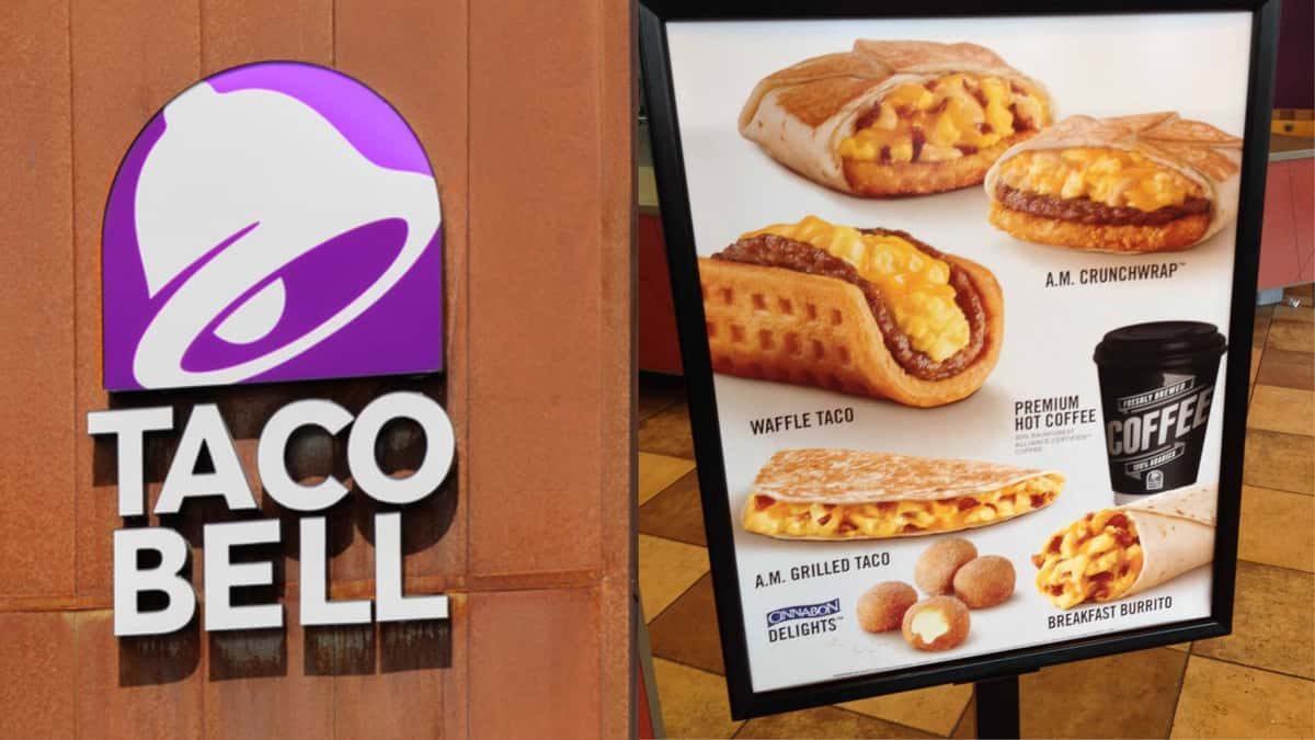 taco bell breakfast menu and logo.