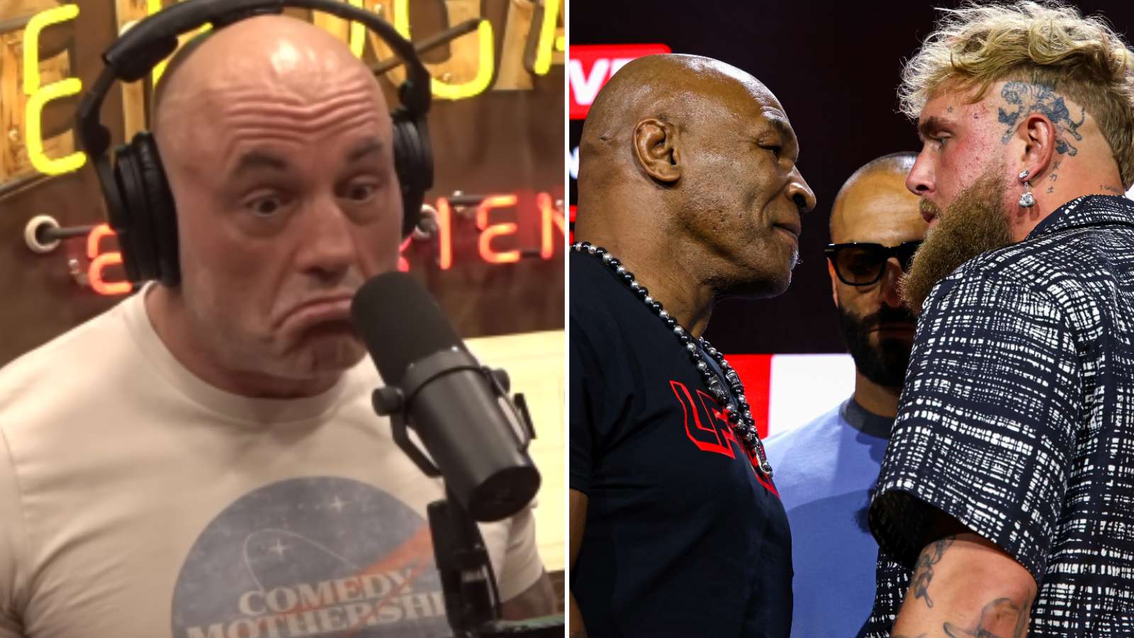 joe rogan side-by-side with mike tyson jake paul face off