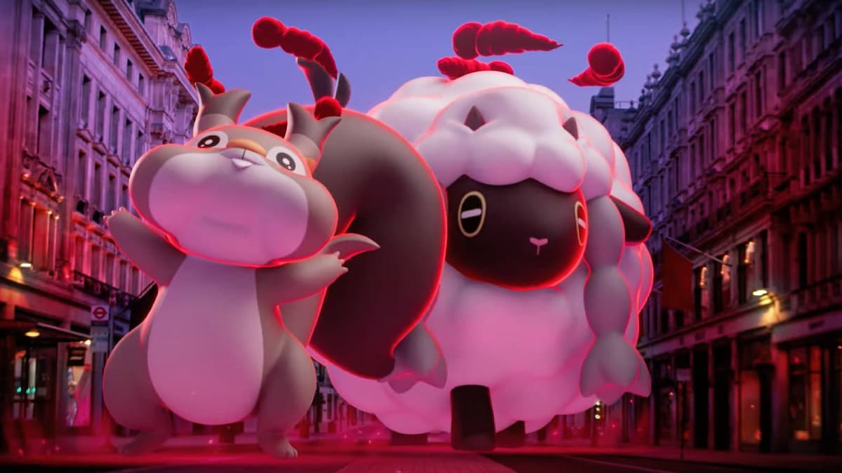 Skwovet and Wooloo are shown