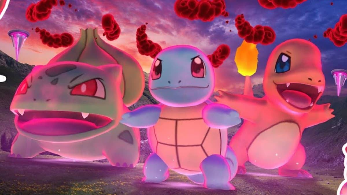 Bulbasaur, Charmander, and Squirtle are shown