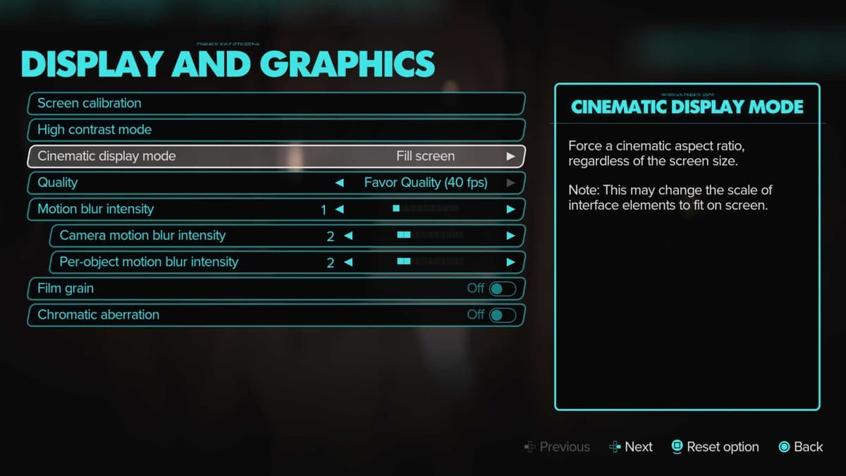 Star Wars Outlaws Cinematic Display Mode Settings