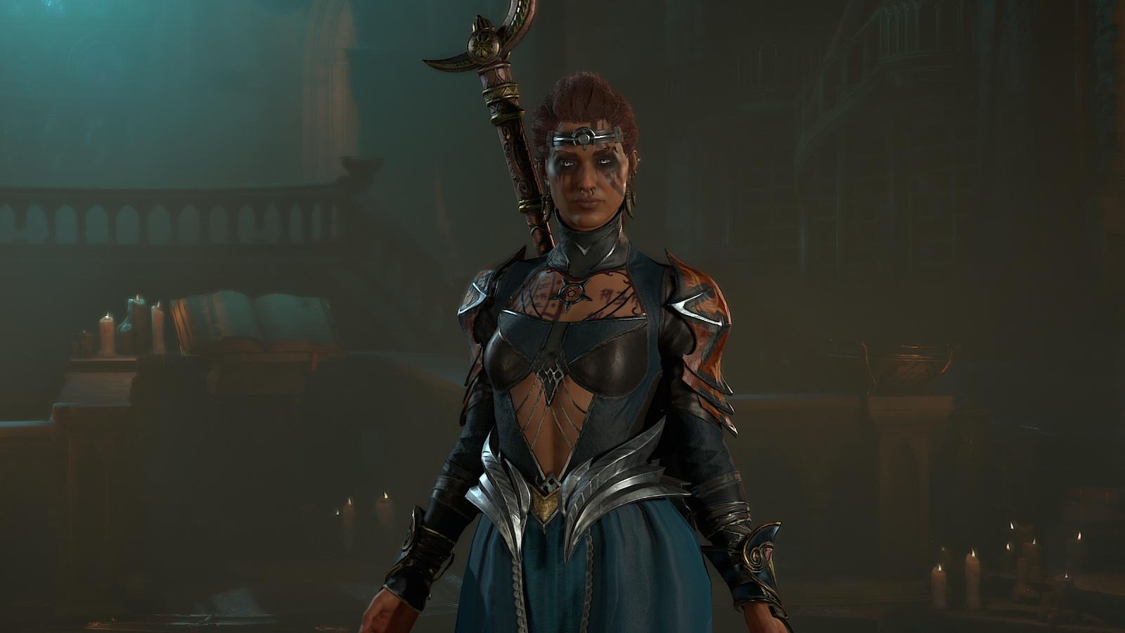 Diablo 4 Sorcerer in blue clothing