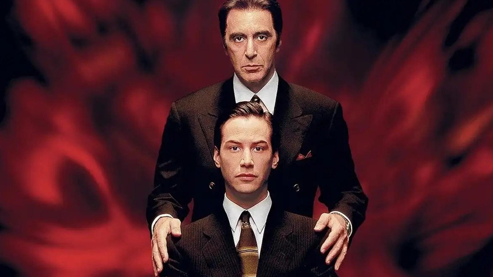 Al Pacino with his hands on Keanu Reeves' shoulders in The Devil's Advocate.