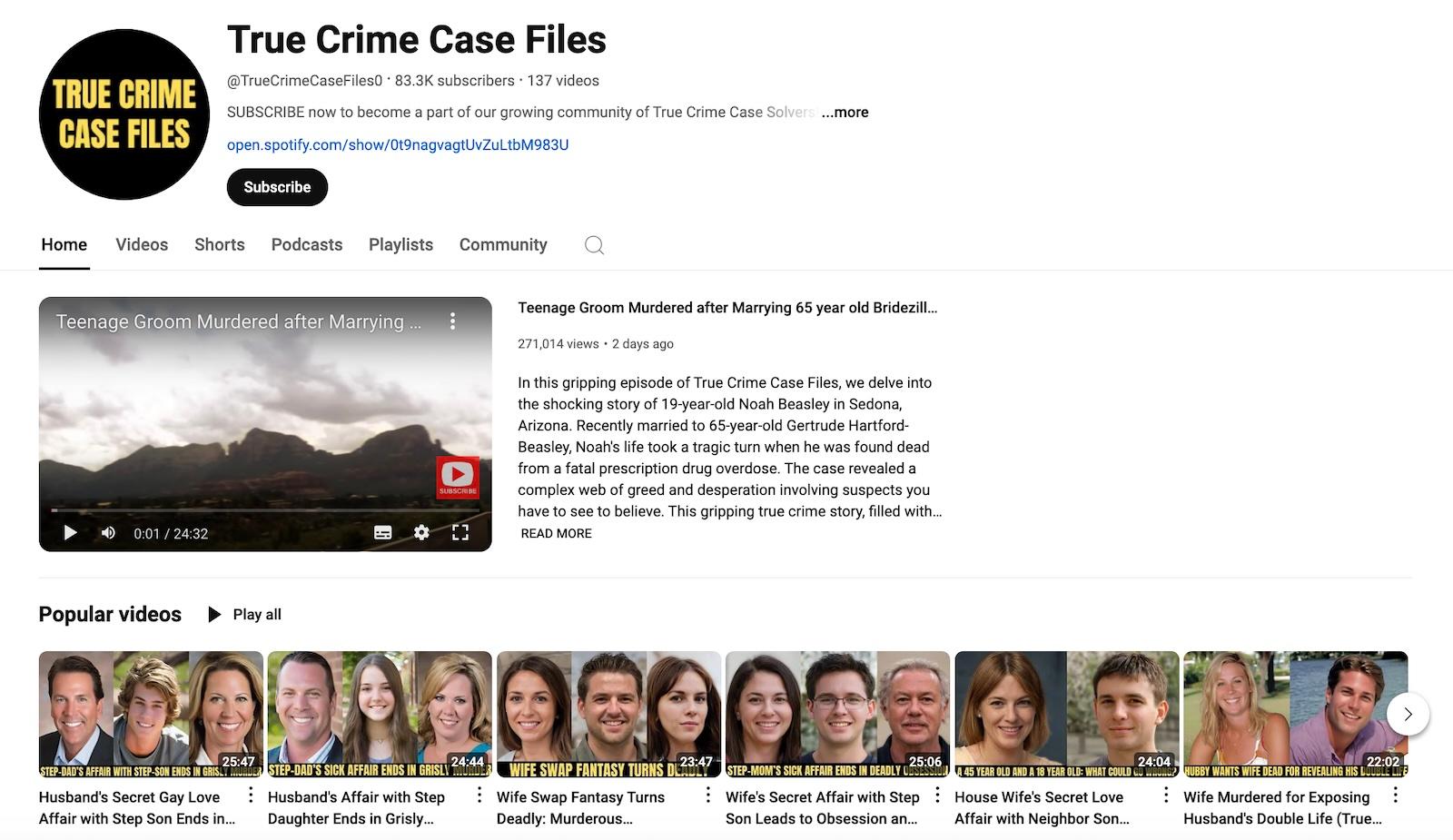 The True Crime Case Files homepage