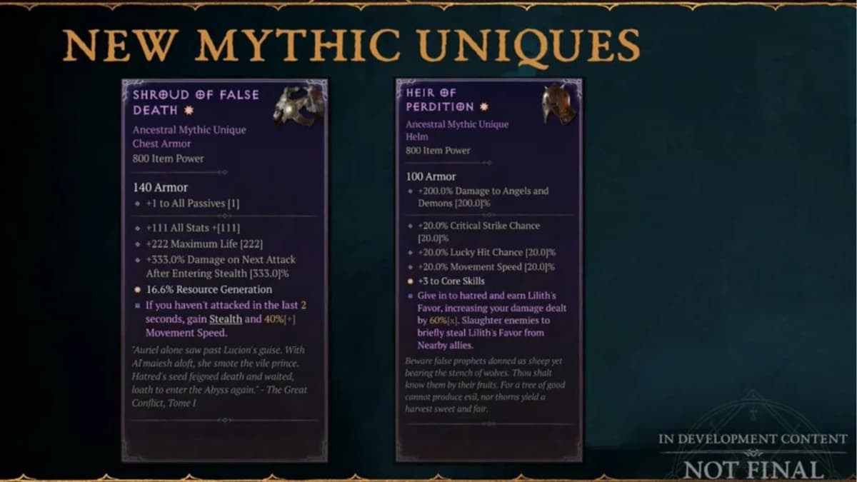 Diablo 4 2.0 PTR Mythic Uniques