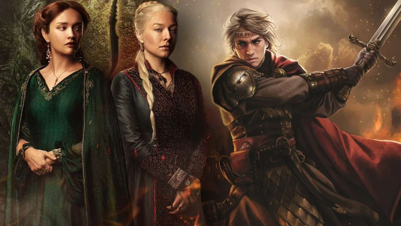 Alicent and Rhaenyra from House of the Dragon and Aegon the Conqueror