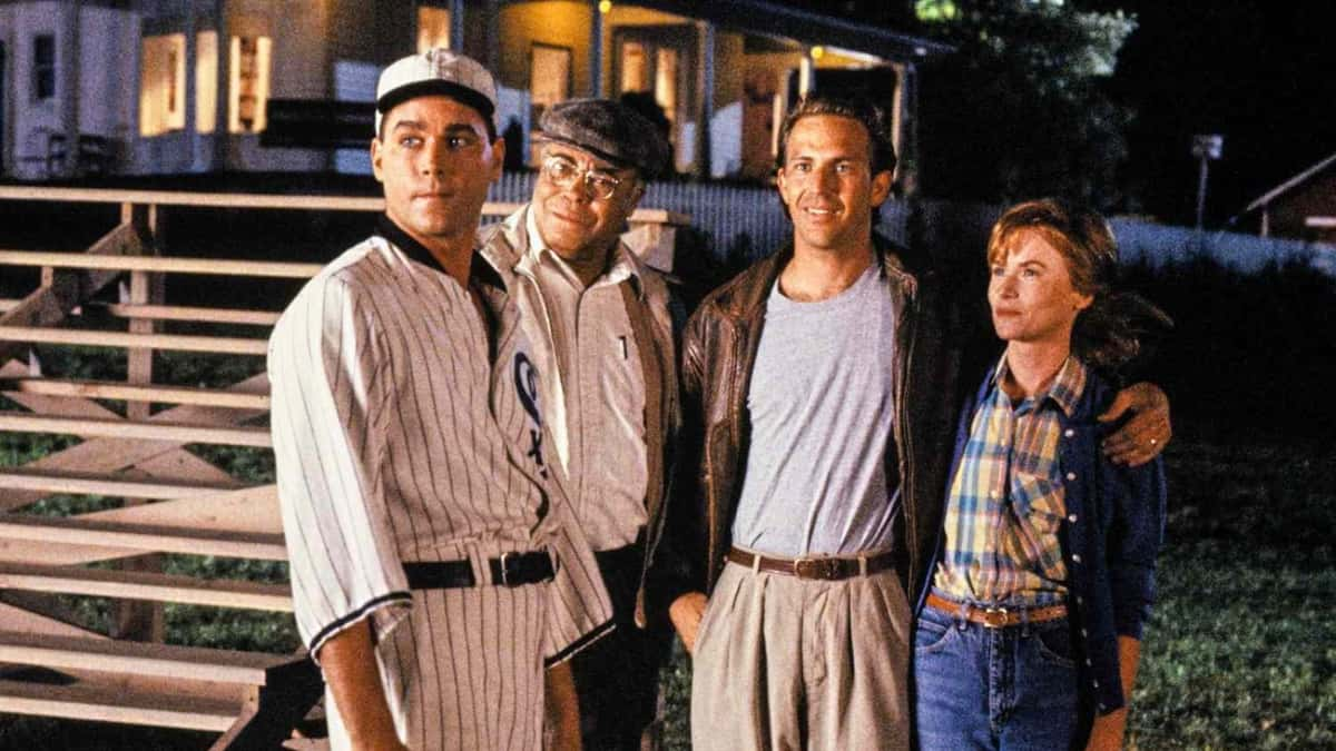 The cast of Field of Dreams, with Kevin Costner as Ray