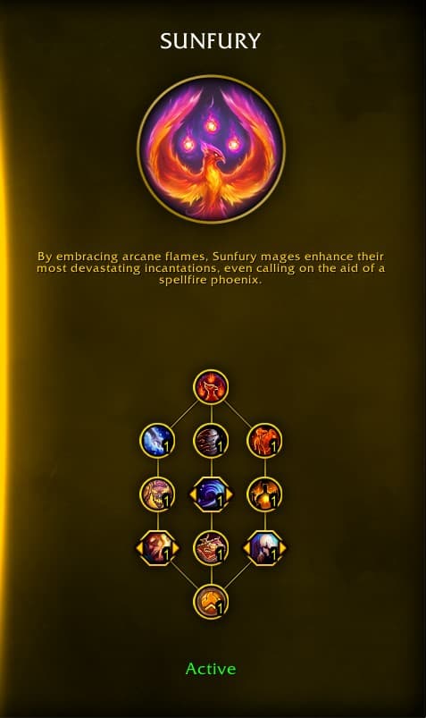 The Sunfury Hero Talent tree for Arcane Mage in The War Within