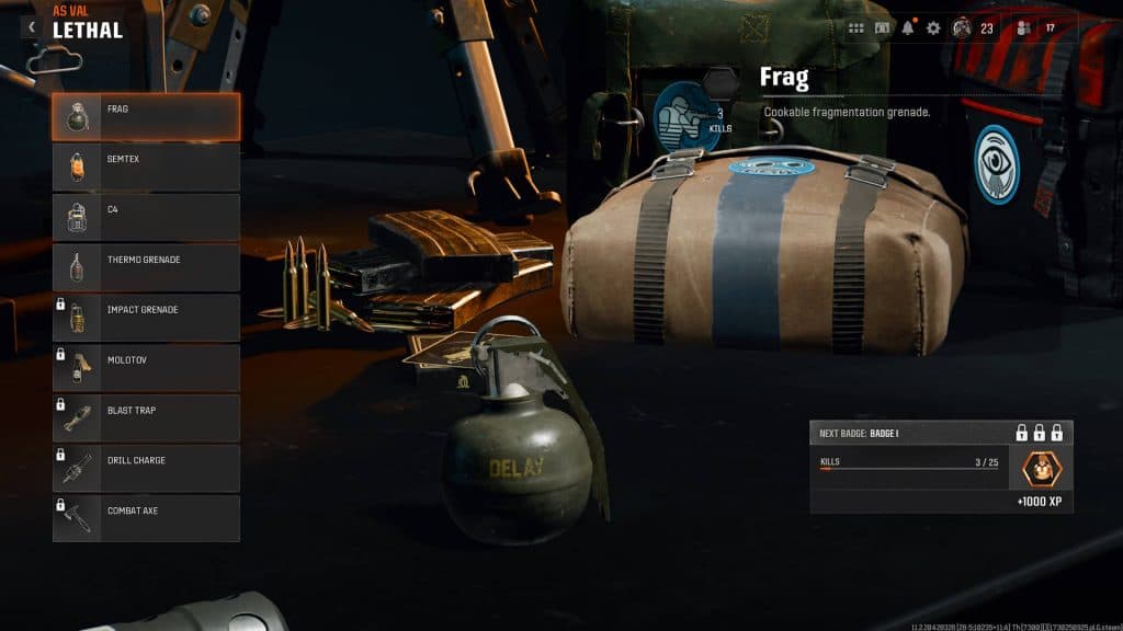 Interface of the lethal equipment in Black Ops 6.