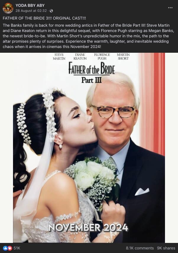 The fake poster for Father of the Bride 3