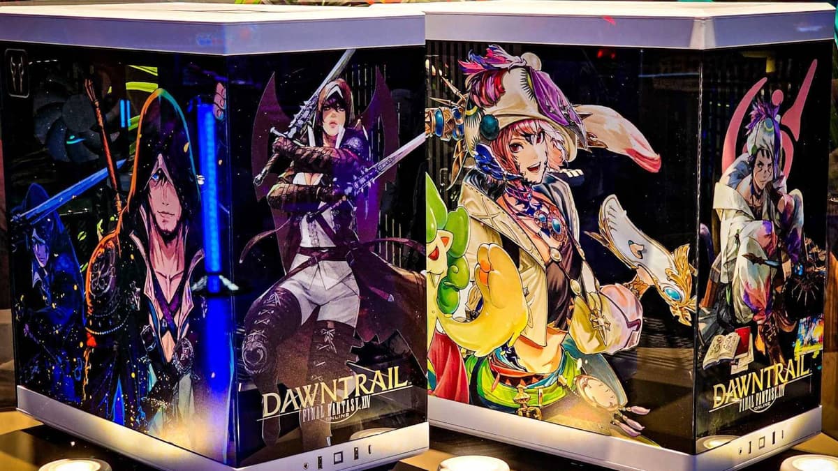 Photo taken from the official HYTE X/Twitter page of the two Dawntrail PC cases.