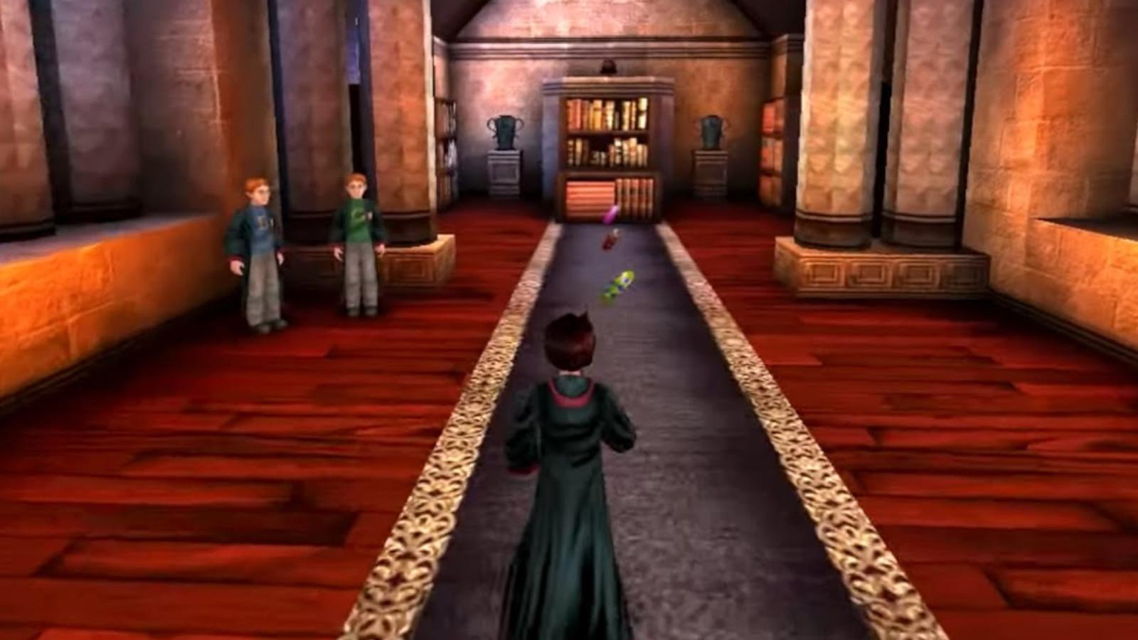 Harry PPotter walks down a corridor in the Philosopher's Stone game