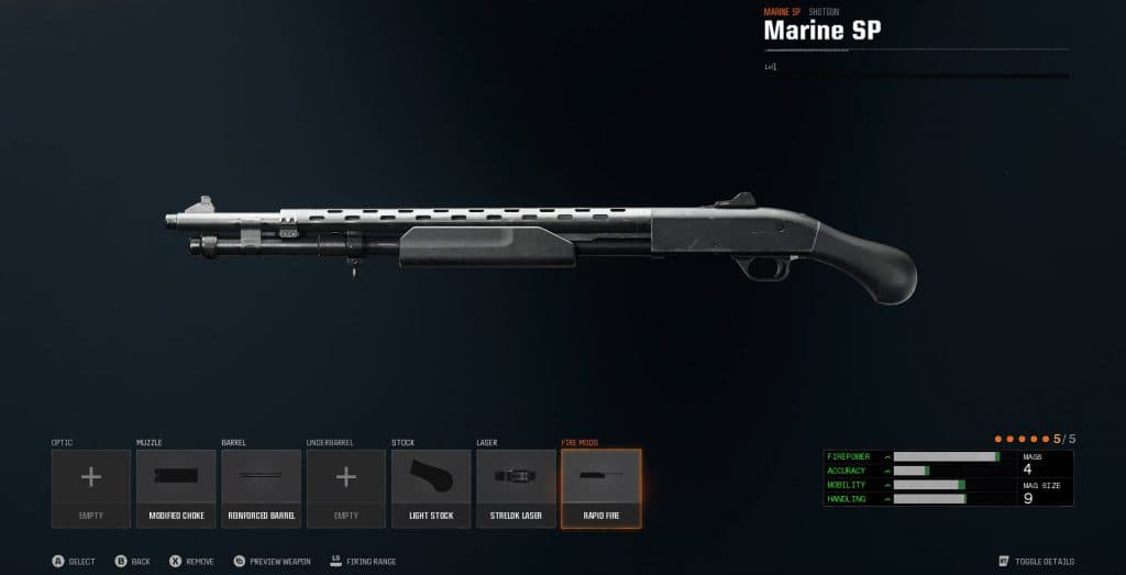 The Marine SP shotgun in Black Ops 6's loadout screen