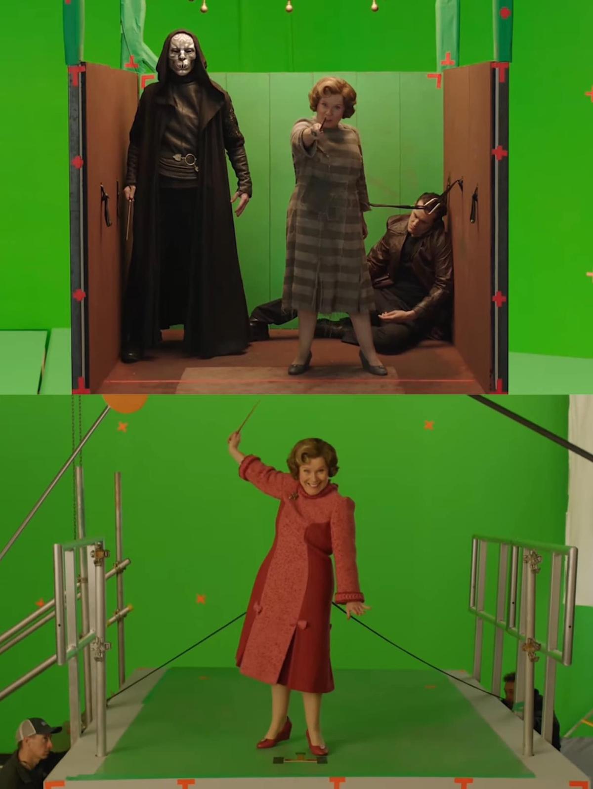 A screenshot of Dolores Umbridge in front of a greenscreen