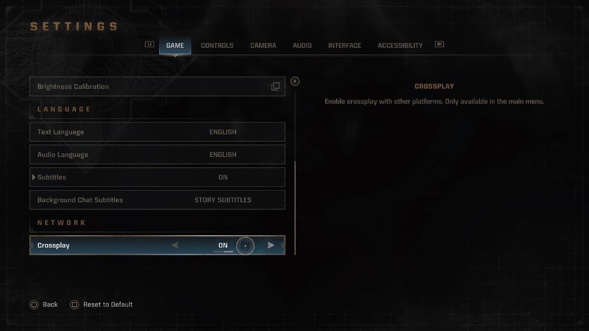 An image of the crossplay option in the main menu of Space Marine 2