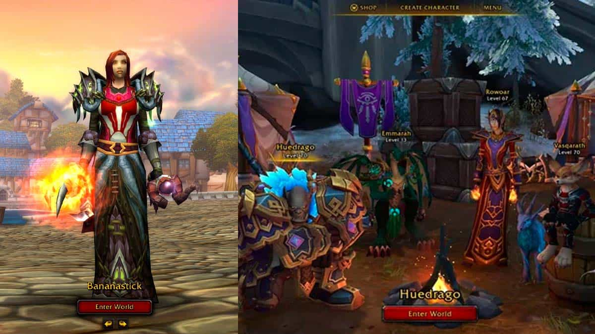 World of Warcraft's character creation screen before and after