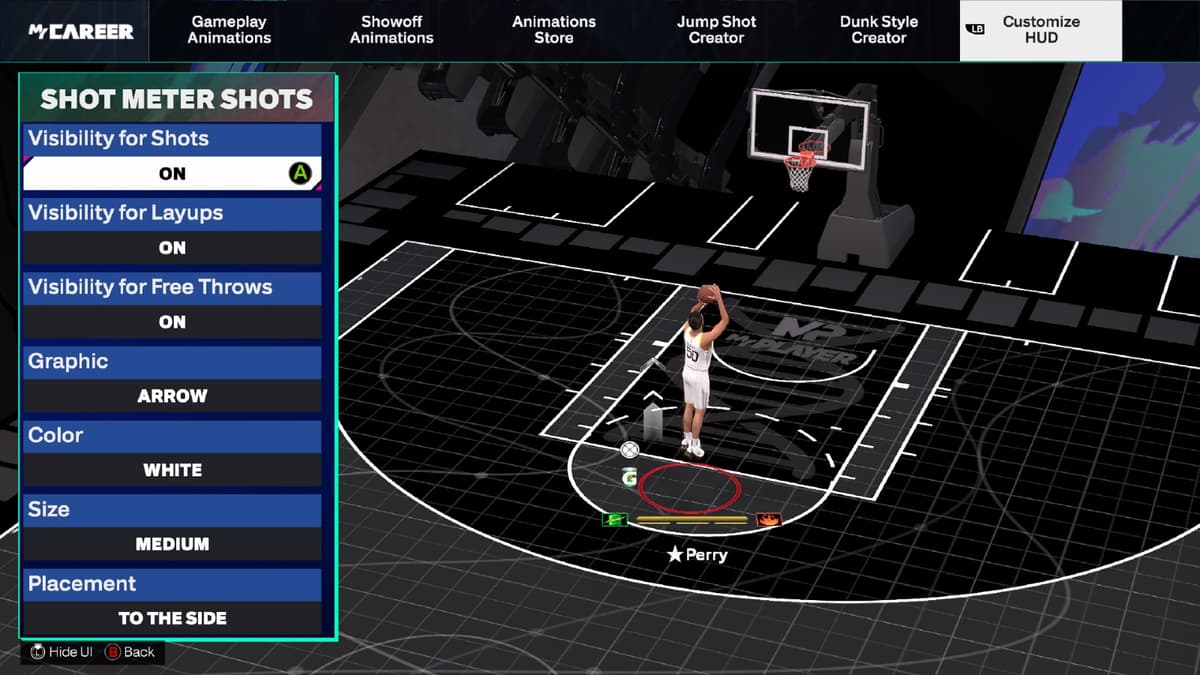 An image of the Shot Meter Shots menu in NBA 2K25.