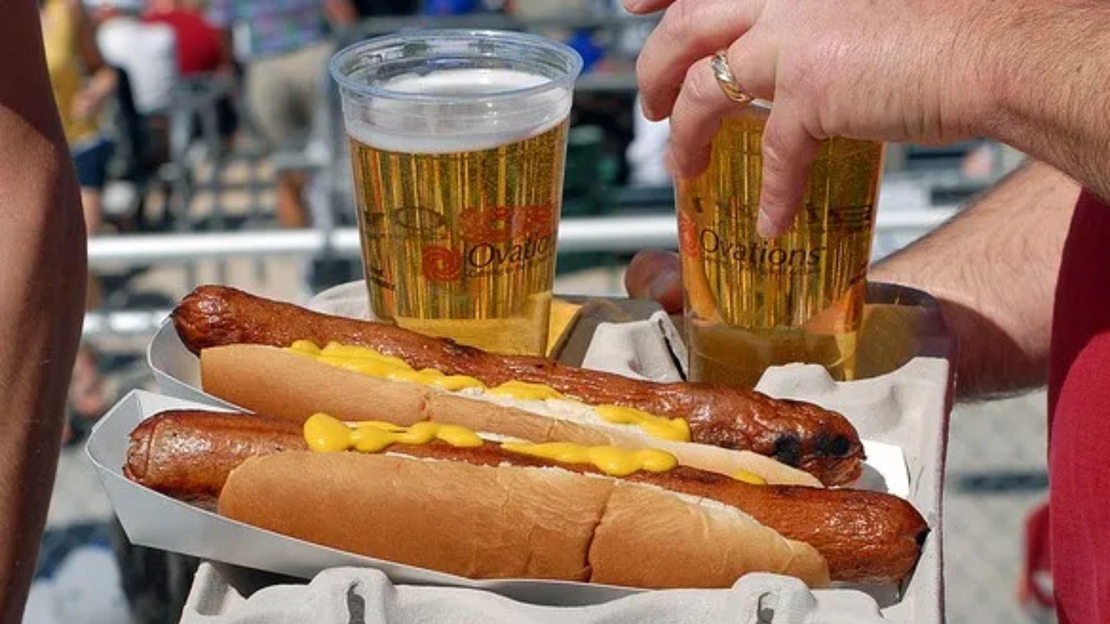 Beer and a hot dog at an NFL stadium