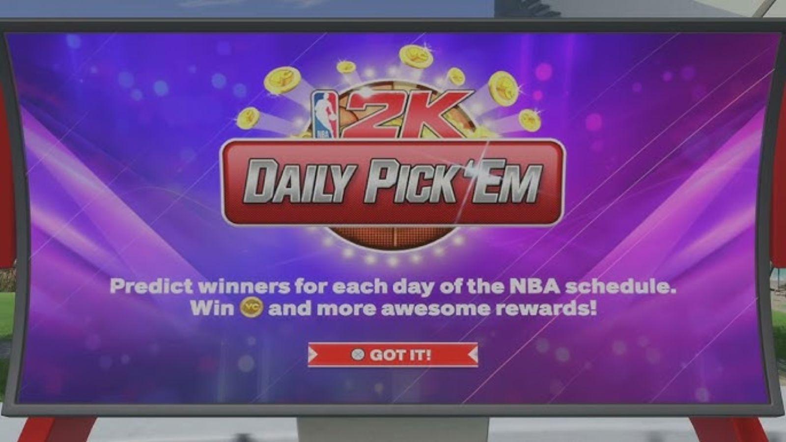 Screenshot of NBA 2K daily pick 'em machine