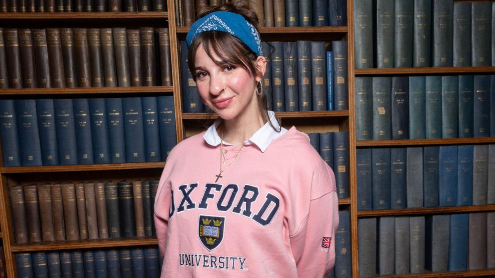 Gabbie Hanna in an Oxford University sweatshirt