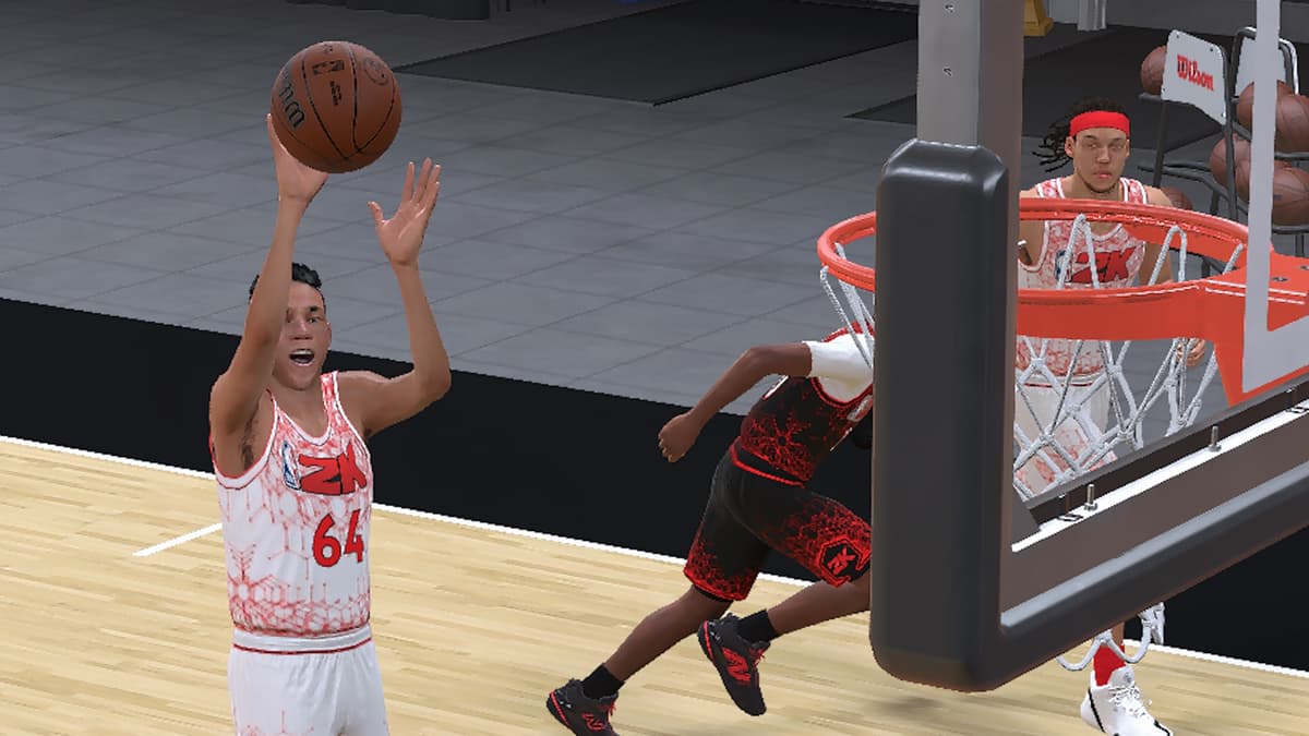 Player taking a floater in NBA 2K25.